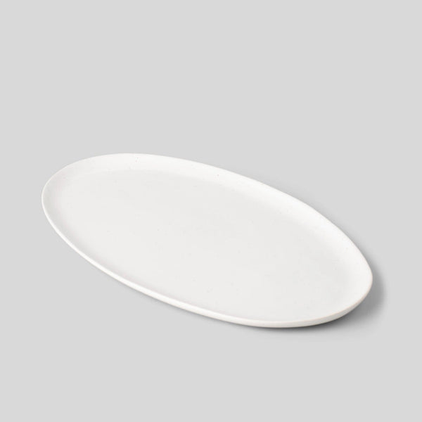 Oval Serving Platter in fashion White with Carved Dahlias